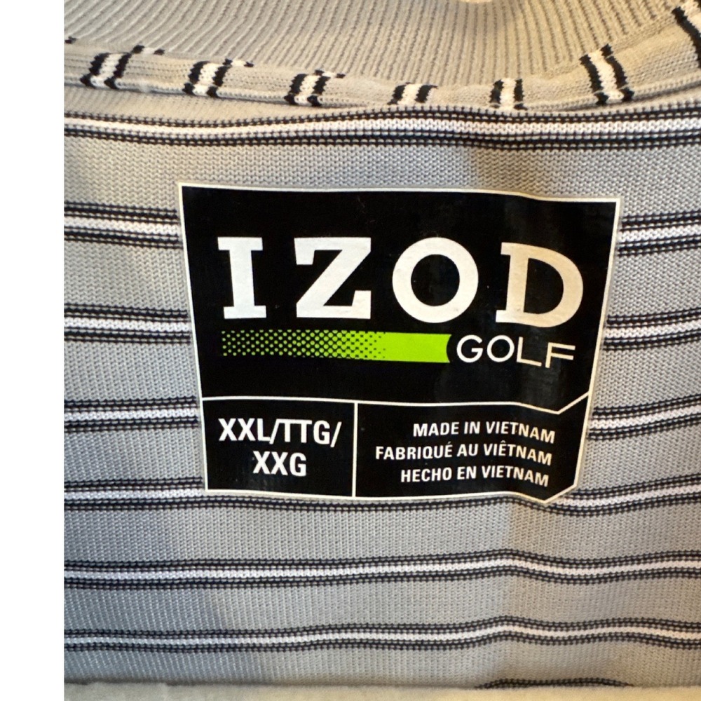 IZOD GOLF Mens Polo Shirt Gray Black Stripe Short Sleeve Size XXL - Picture 2 of 3
